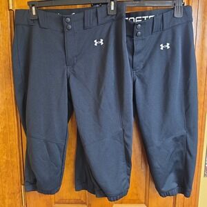 Under Armour Medium Softball Pants Womens Black 2 Pair Bundle Athletic Cleat Cut